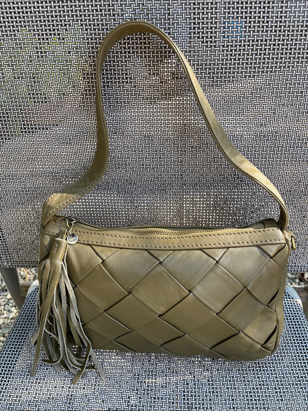 HOBO Kole Sage 100% Leather Tassel Shoulder Bag EUC